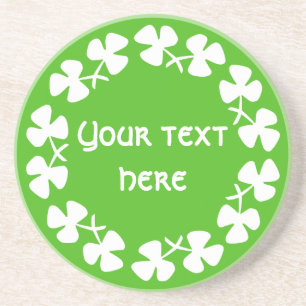White Shamrocks Border Add Text Coaster