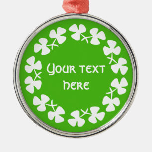 White Shamrocks Border Add Text Metal Tree Decoration