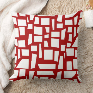White Shapes Art Pattern on Red Background Cushion