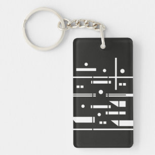 White Shapes on a Black Background Key Ring