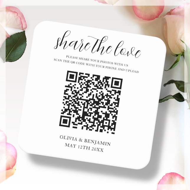 White | Share The Love |  Wedding Square Paper Coaster (Creator Uploaded)