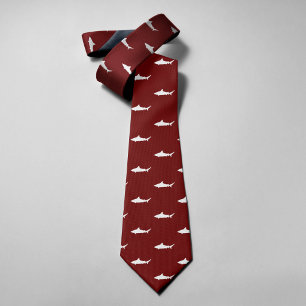 White Shark On Red Background Simple Style Tie