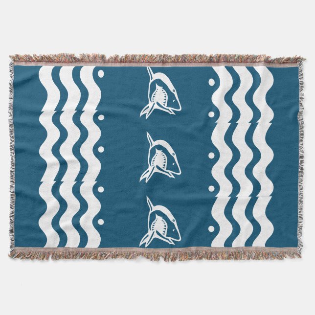 WHITE shark personalise / .choose colour backgroun Throw Blanket (Front)
