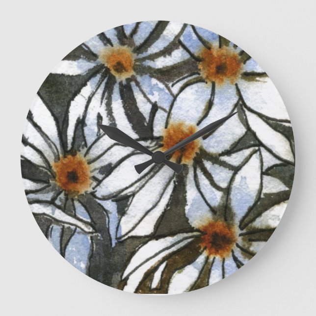 White Shasta daisy on dark grey background art Large Clock (Front)