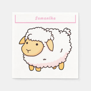 White Sheep Cute Light Personalised Napkin