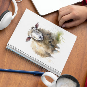 white sheep in a pasture painted in water colour planner