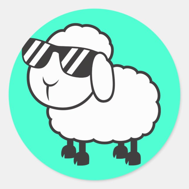 White Sheep in Sunglasses Cartoon Classic Round Sticker (Front)