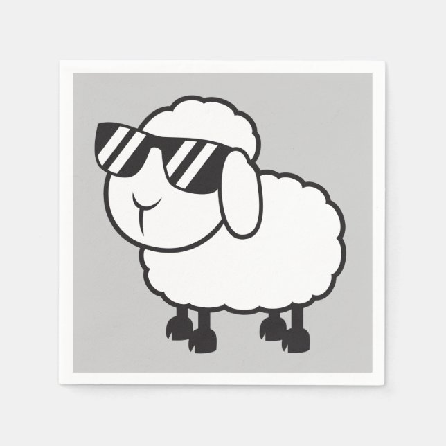 White Sheep in Sunglasses Cartoon Napkin (Front)