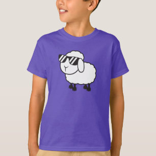 White Sheep in Sunglasses Cartoon T-Shirt