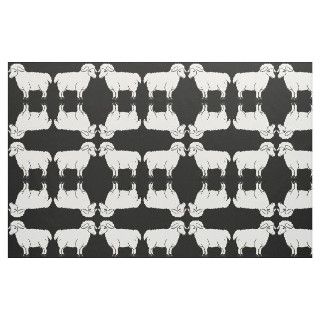 White Sheep on Black Background Fabric (Fat Quarter)