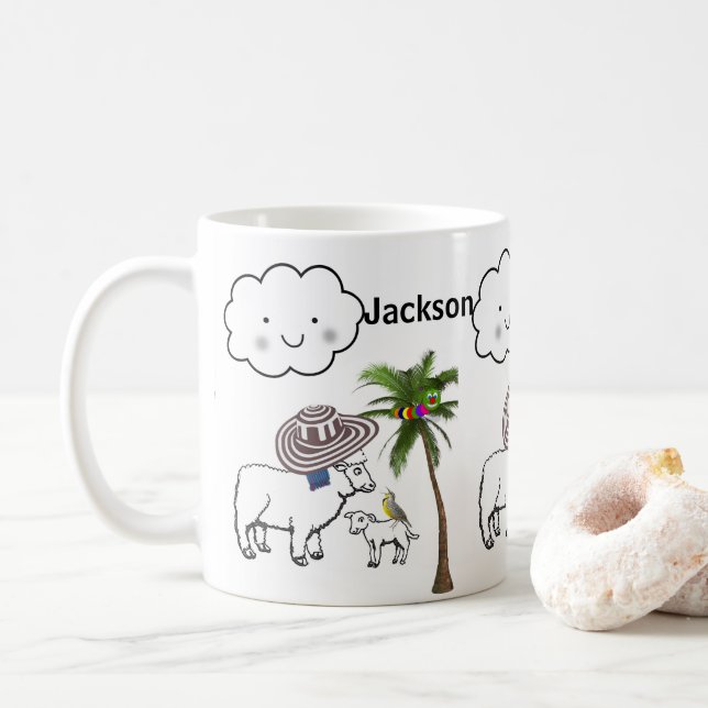 White Sheep Palm Tree Cloud Mug (With Donut)