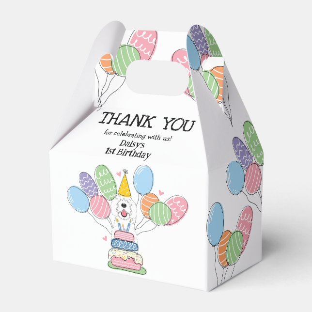 White Sheepadoodle Birthday Thank You Favour Box (Front Side)