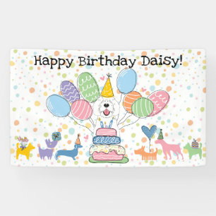 White Sheepadoodle Dog  Birthday Party Banner