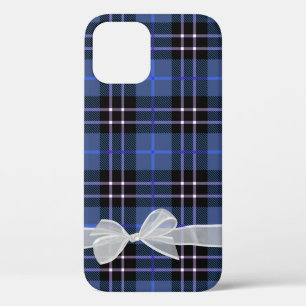 White Sheer Bow on Blue Plaid iPhone 12 Case