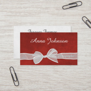 White Sheer Bow On Red Business Card