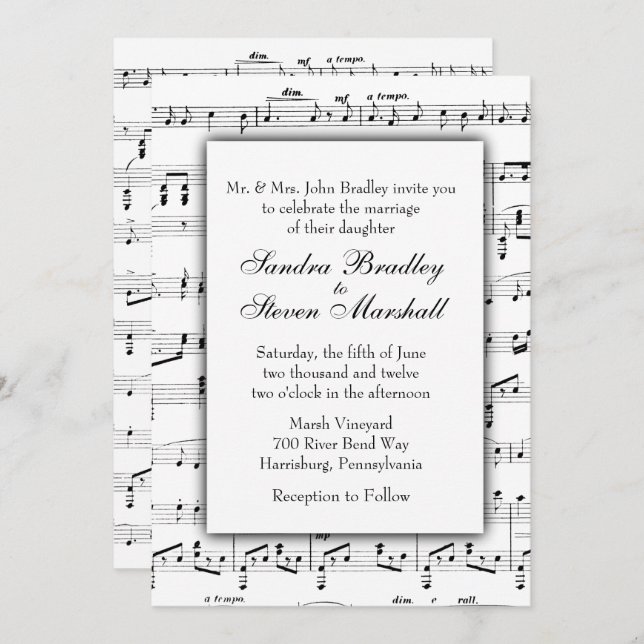 White Sheet Music Theme Wedding Invitation (Front/Back)