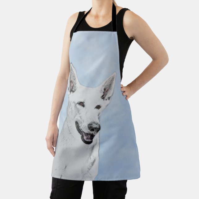 White Shepherd Painting - Cute Original Dog Art Apron (Insitu)