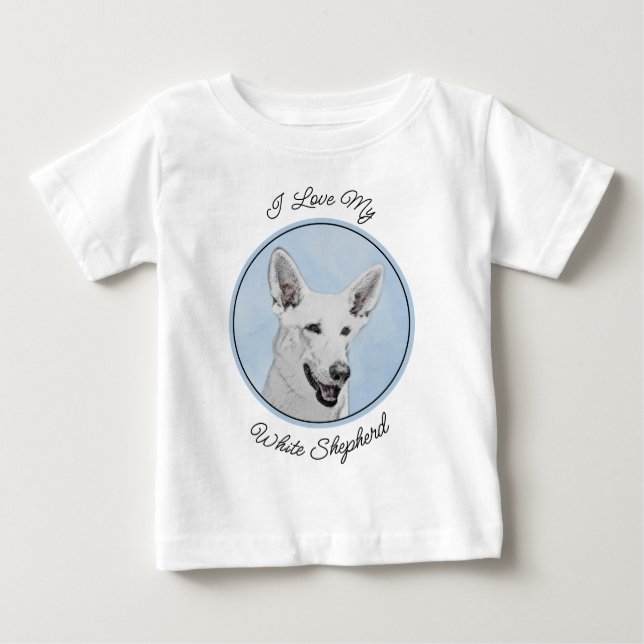 White Shepherd Painting - Cute Original Dog Art Baby T-Shirt (Front)