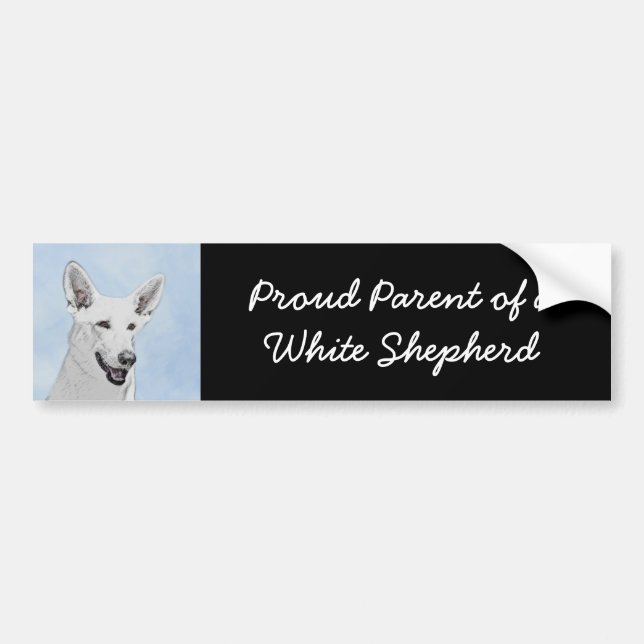 White Shepherd Painting - Cute Original Dog Art Bumper Sticker (Front)