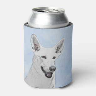 White Shepherd Painting - Cute Original Dog Art Can Cooler