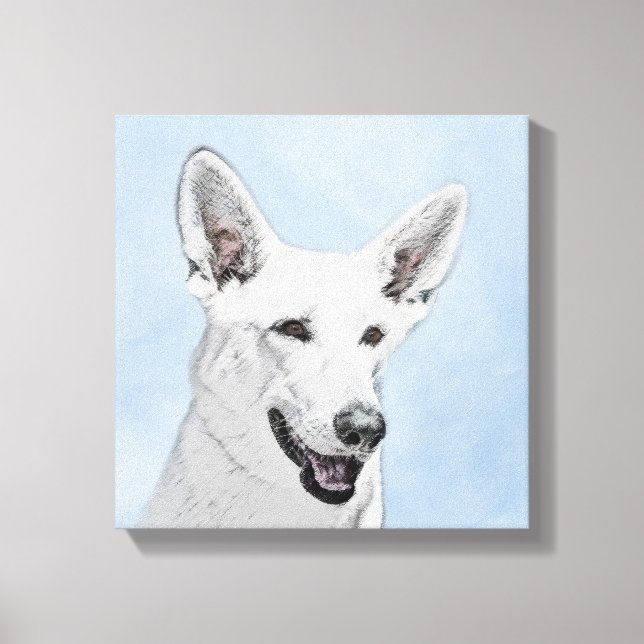 White Shepherd Painting - Cute Original Dog Art Canvas Print (Front)