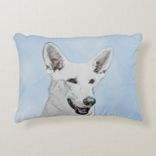 White Shepherd Painting - Cute Original Dog Art Decorative Cushion
