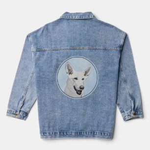White Shepherd Painting - Cute Original Dog Art Denim Jacket
