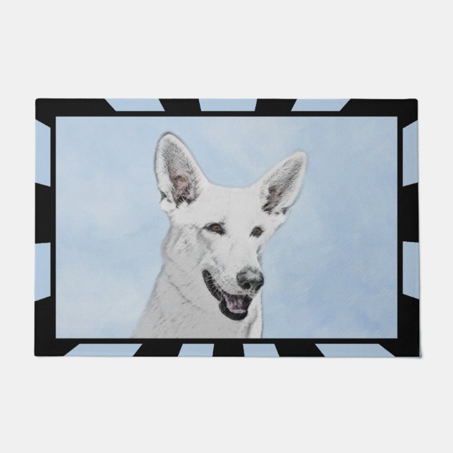 White Shepherd Painting - Cute Original Dog Art Doormat (Front)