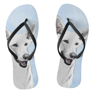 White Shepherd Painting - Cute Original Dog Art Jandals