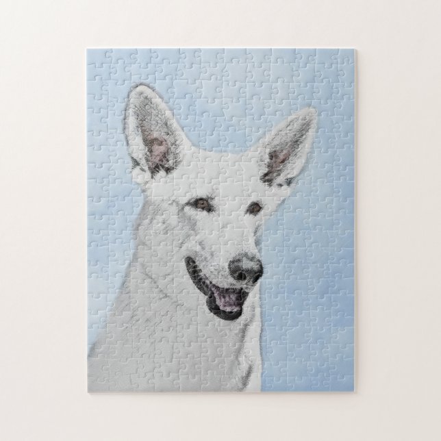 White Shepherd Painting - Cute Original Dog Art Jigsaw Puzzle (Vertical)