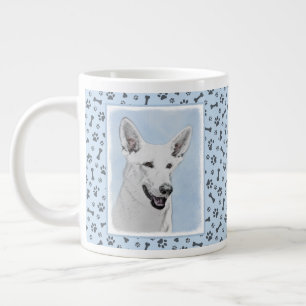 White Shepherd Painting - Cute Original Dog Art Large Coffee Mug