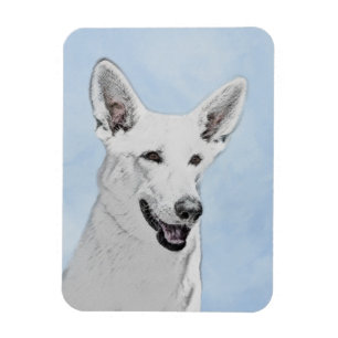 White Shepherd Painting - Cute Original Dog Art Magnet