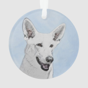 White Shepherd Painting - Cute Original Dog Art Ornament