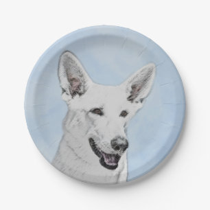 White Shepherd Painting - Cute Original Dog Art Paper Plate
