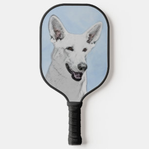 White Shepherd Painting - Cute Original Dog Art Pickleball Paddle