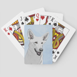 White Shepherd Painting - Cute Original Dog Art Playing Cards