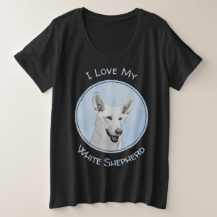 White Shepherd Painting - Cute Original Dog Art Plus Size T-Shirt