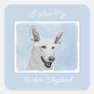 White Shepherd Painting - Cute Original Dog Art Sq Square Sticker