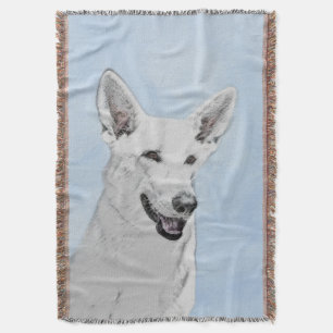 White Shepherd Painting - Cute Original Dog Art Throw Blanket