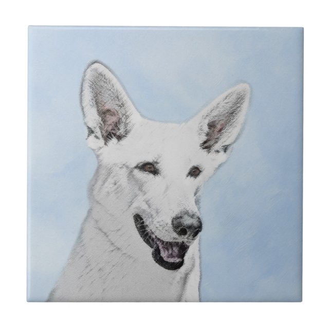 White Shepherd Painting - Cute Original Dog Art Tile (Front)