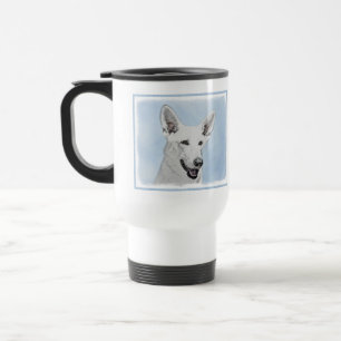 White Shepherd Painting - Cute Original Dog Art Travel Mug