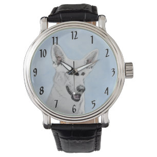 White Shepherd Painting - Cute Original Dog Art Watch