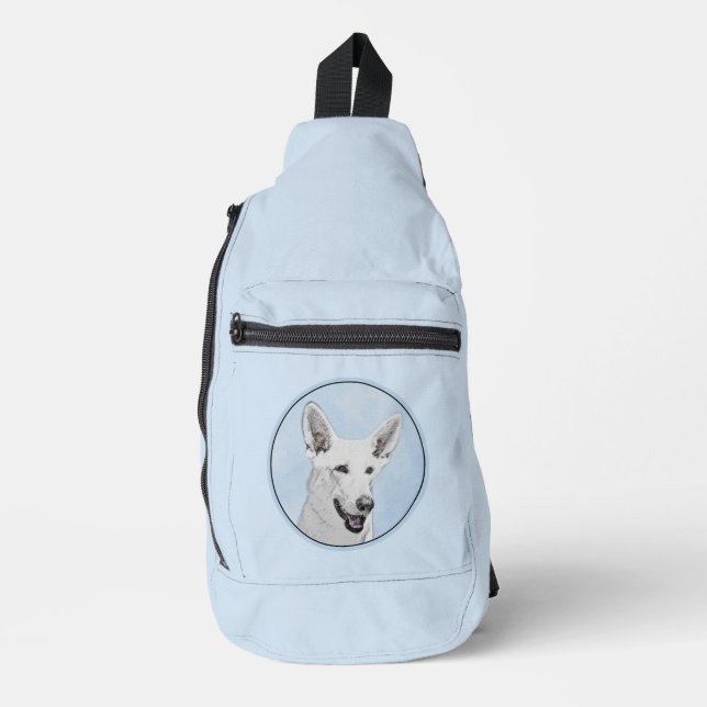 White Shepherd Painting Cute Original Pet Dog Art Sling Bag (Front)