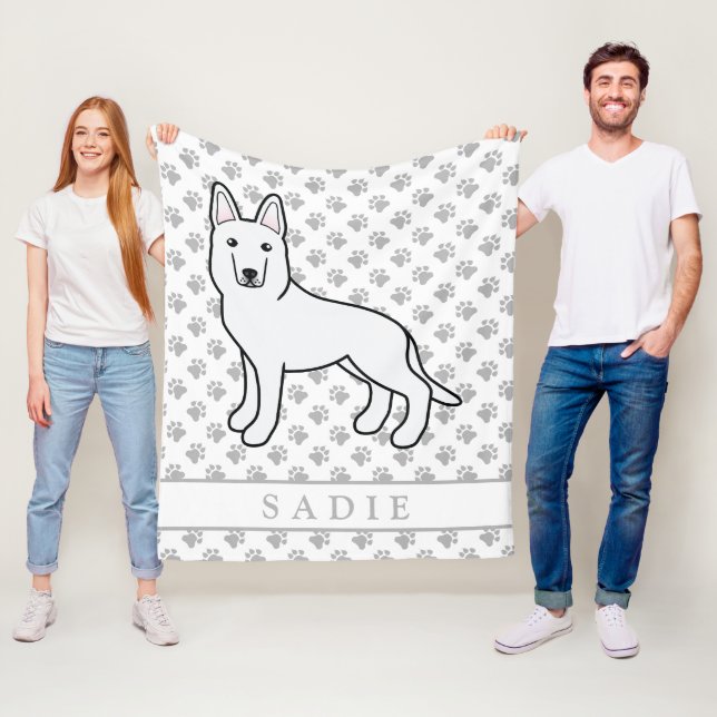 White Shepherd White German Shepherd & Custom Name Fleece Blanket (In Situ)