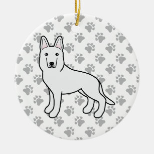 White Shepherd / White German Shepherd Dog Ceramic Tree Decoration