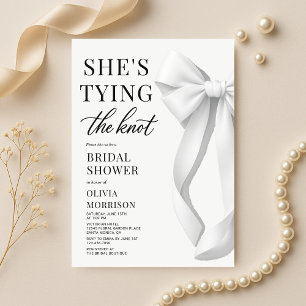 White She's Tying The Knot Bow Bridal Shower Invitation