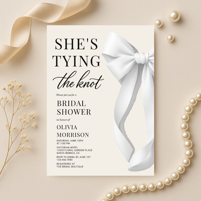 White She's Tying The Knot Elegant Bridal Shower Invitation (Creator Uploaded)