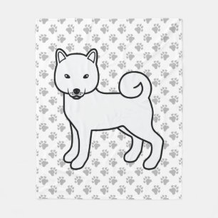 White Shiba Inu Cute Cartoon Dog And Paws Fleece Blanket