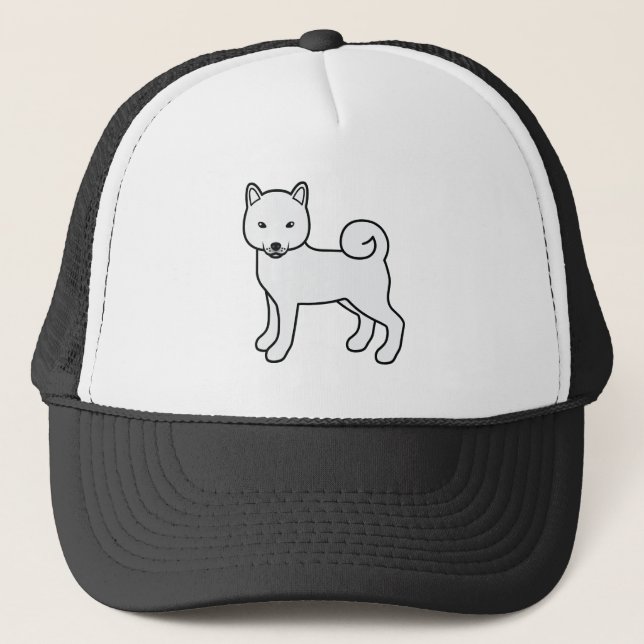 White Shiba Inu Cute Cartoon Dog Illustration Trucker Hat (Front)