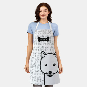 White Shiba Inu Cute Cartoon Dog & Name Apron